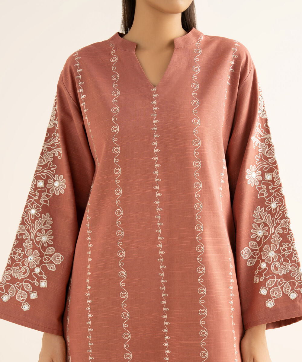 Women's Unstitched Light Khaddar Embroidered Pink 3 Piece Suit
