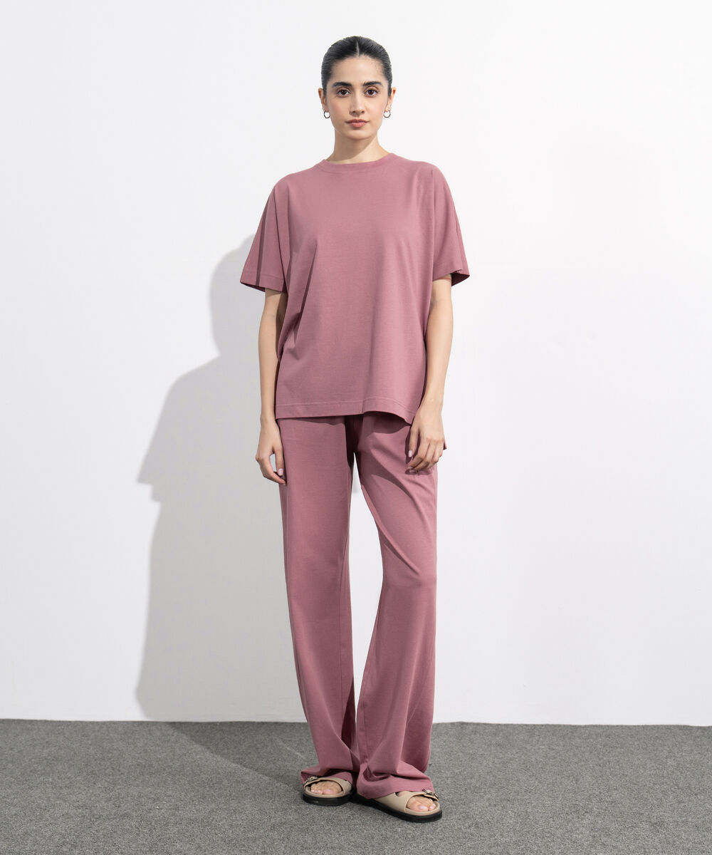 Women's Western Wear Pink Loose Fit Jersey T-Shirt