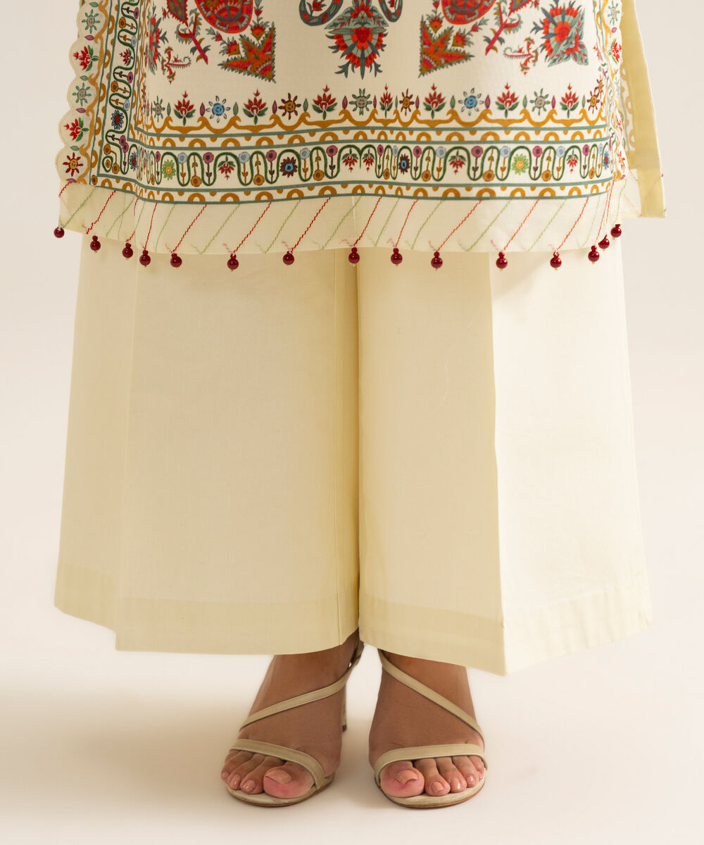 Women's Unstitched Blended Chiffon Printed Ivory 3 Piece Suit
