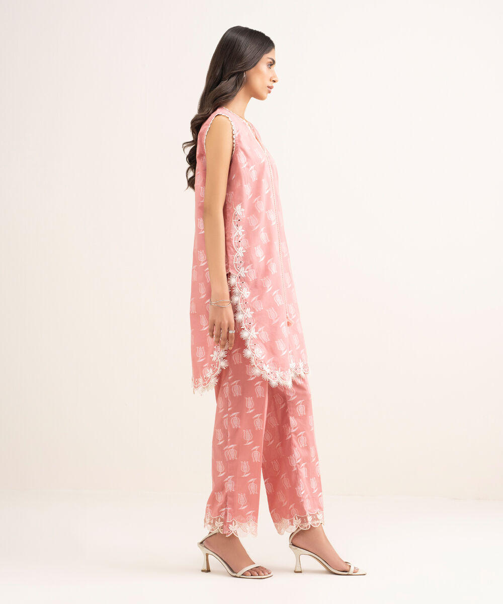 Women's RTW Extra Weft Jacquard Embroidered Pink 2 Piece Suit