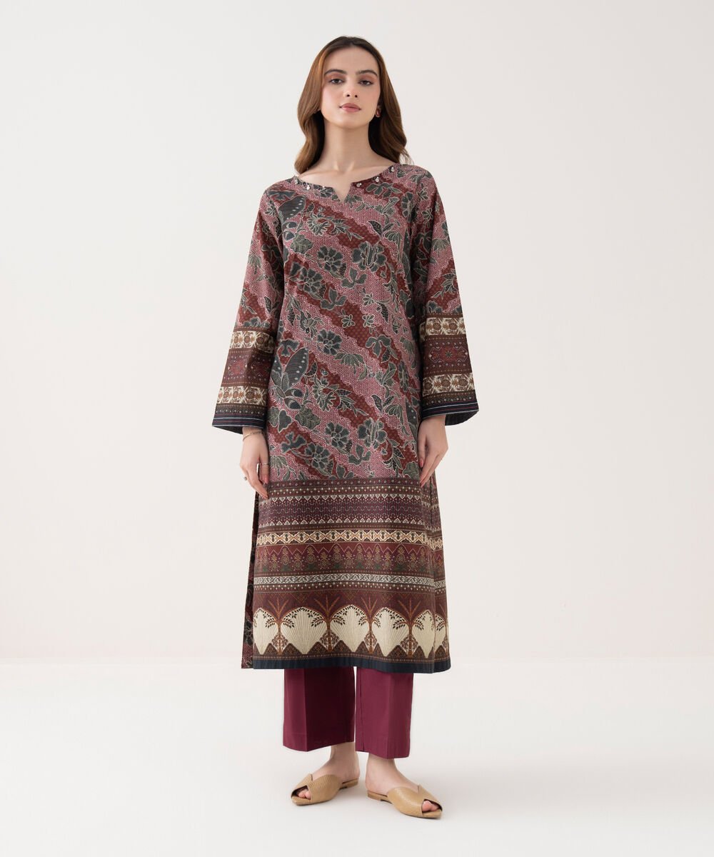 Women's RTW Cambric Printed A-Line Red Shirt