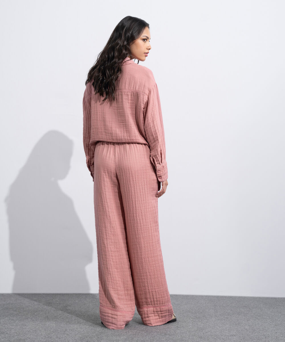 Women's Western Tea-Pink Cotton Muslin Pull-On Trousers