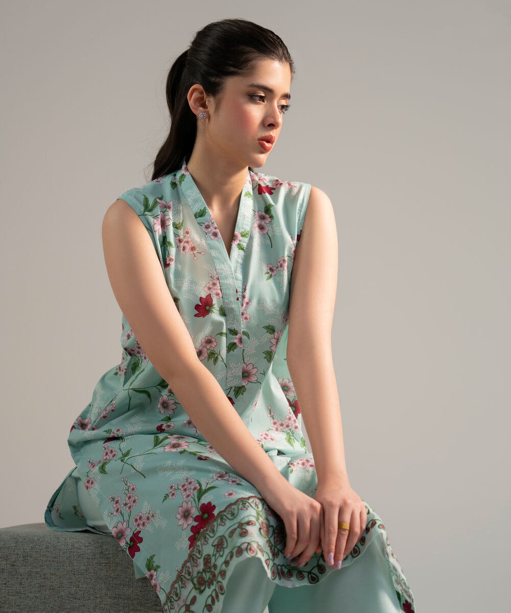 Women's RTW Lawn Embroidered Turquoise 2 Piece Suit