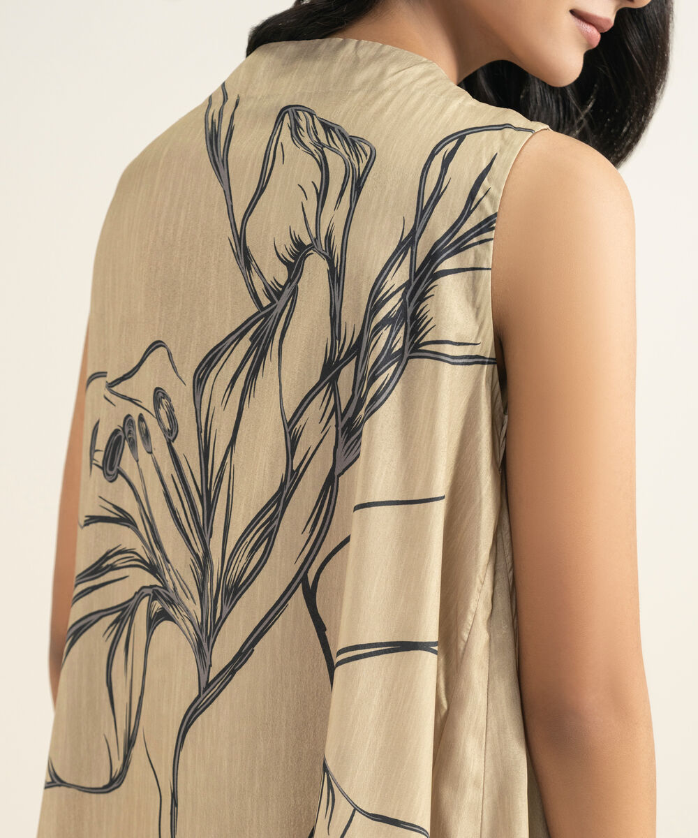 Women's RTW Blended Grip Silk Printed Beige 2 Piece Suit