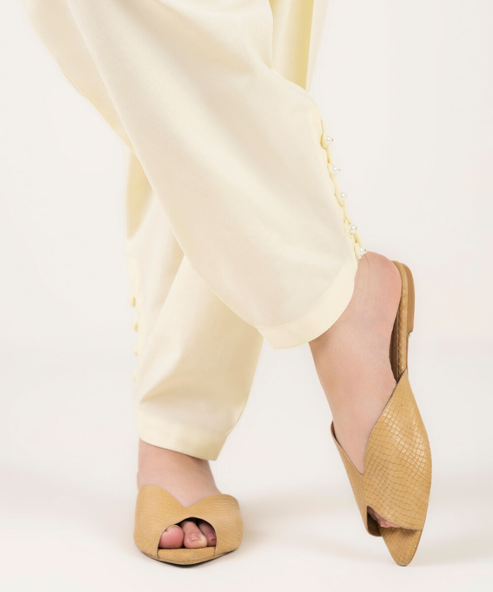 Women's RTW Cotton Viscose Solid Off White Shalwar