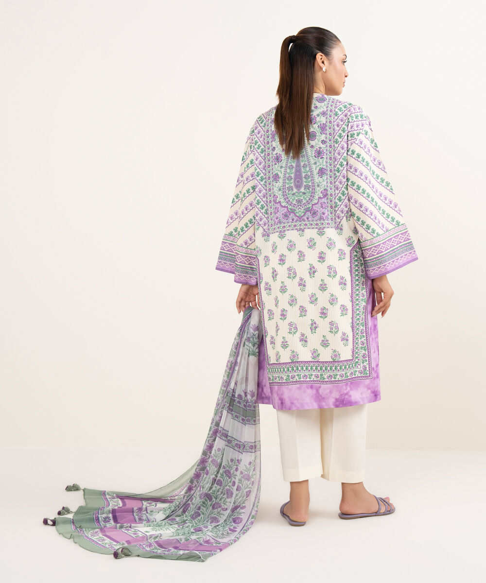 Women's Unstitched Cotton Printed Multi Three Piece Suit