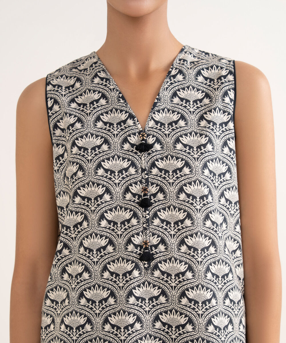 Women's Unstitched Lawn Printed Black 2 Piece Suit