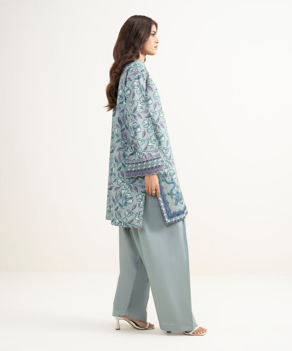 Women's Unstitched Lawn Embroidered Grey 2 Piece Suit