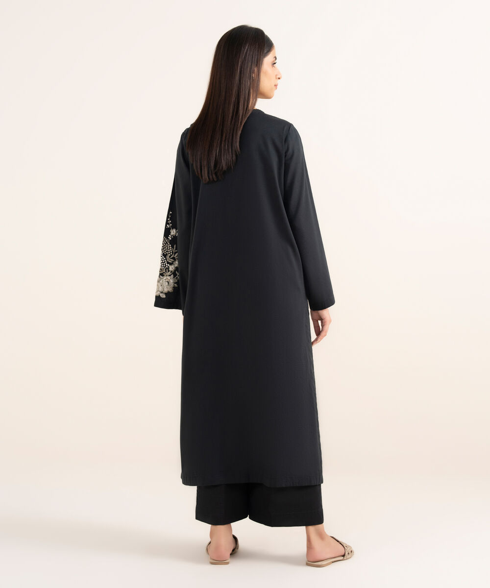 Women's RTW Lawn Viscose Black Embroidered A-Line Shirt