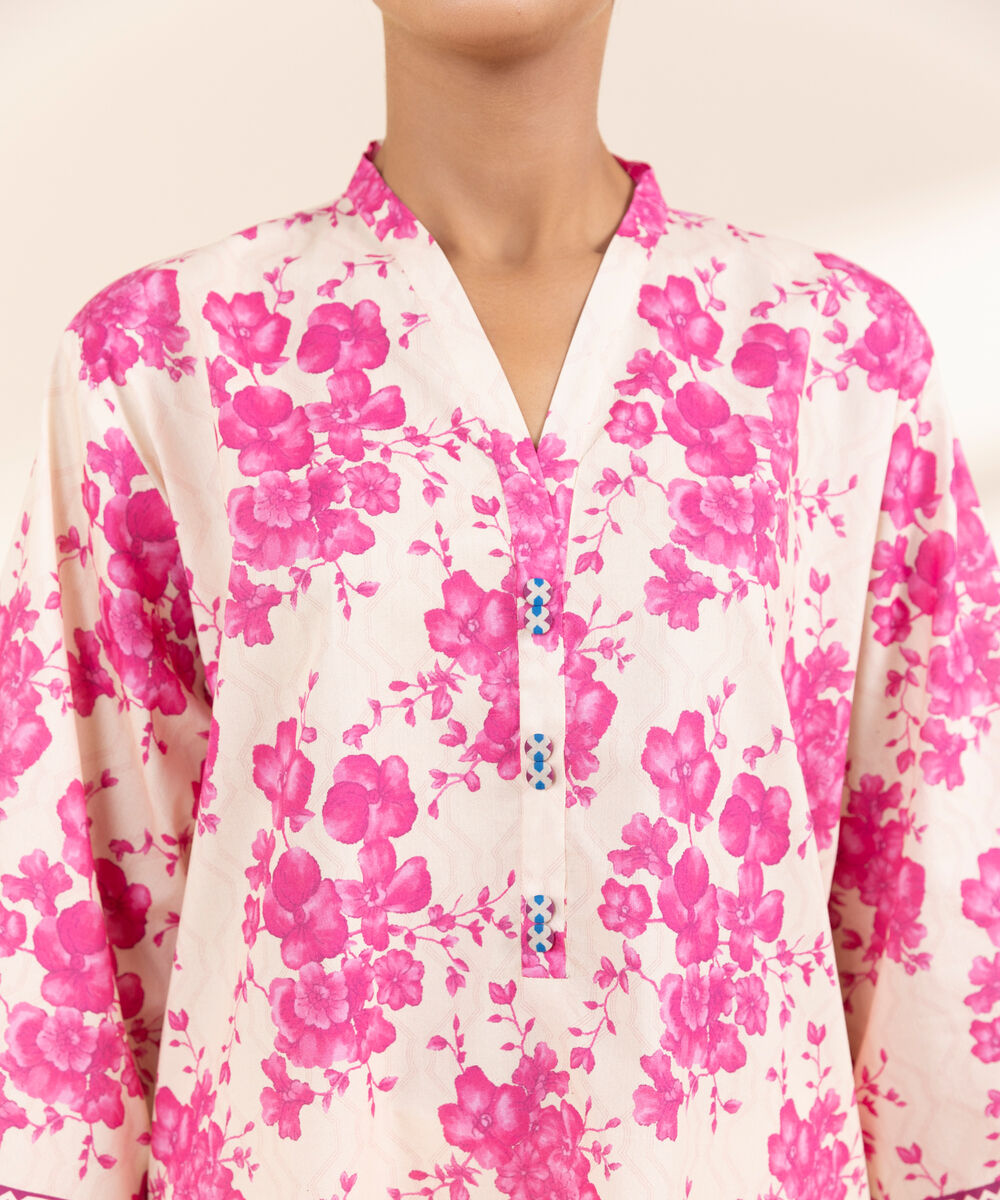 Women's Unstitched Lawn Printed Pink 3 Piece Suit