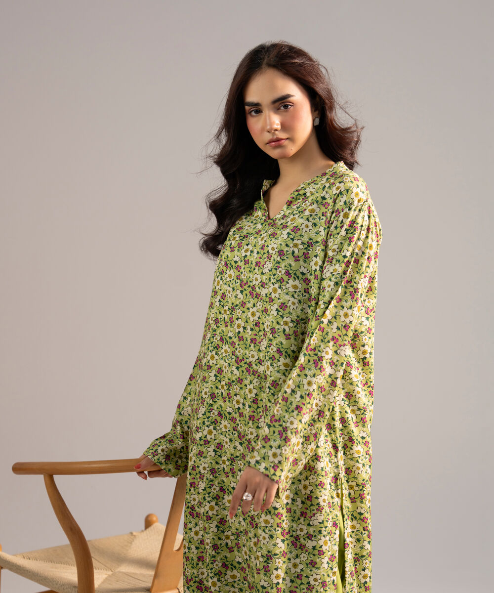Women's RTW Arabic Lawn Printed Green 2 Piece Suit
