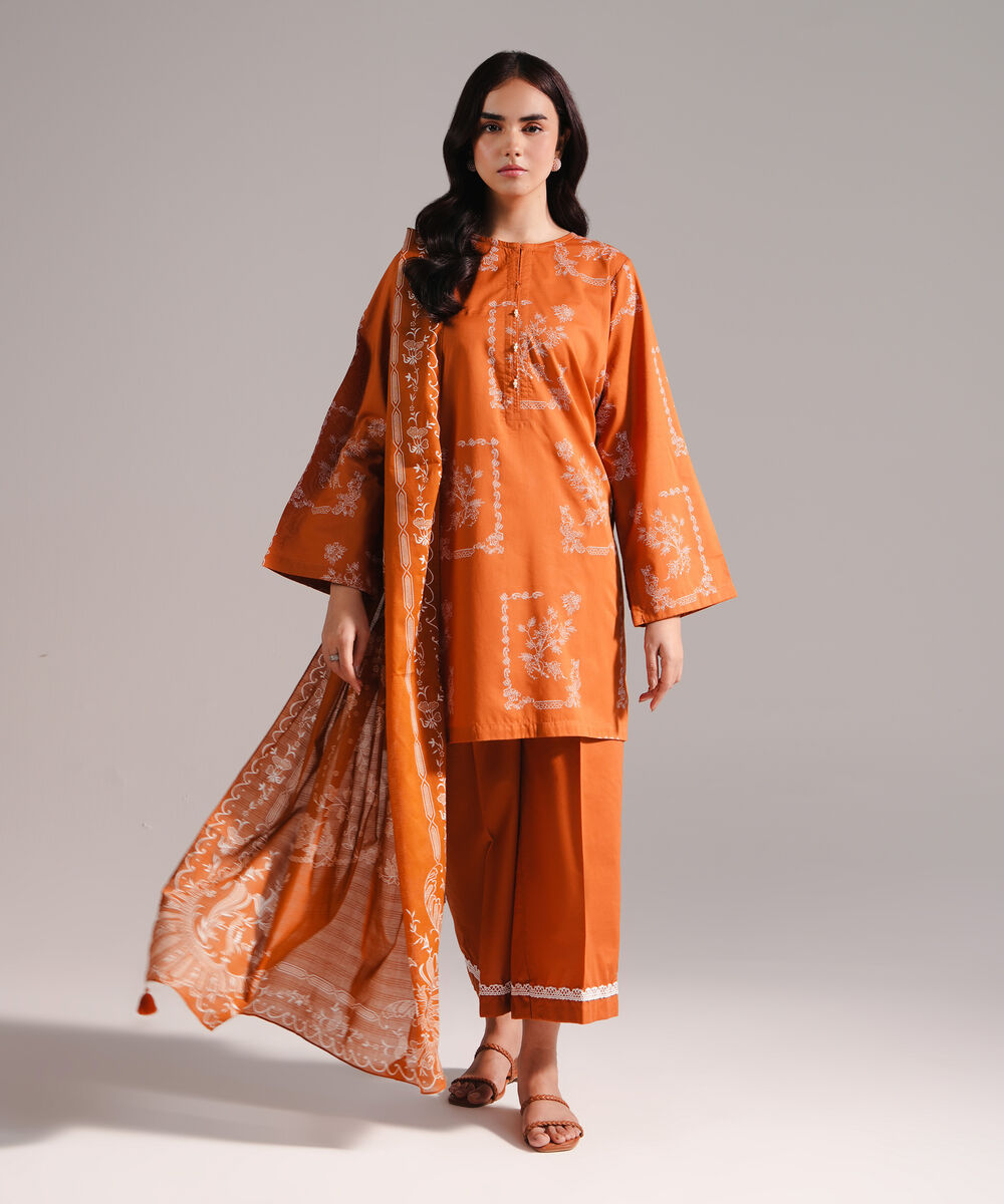 Lawn Printed Rust Dupatta