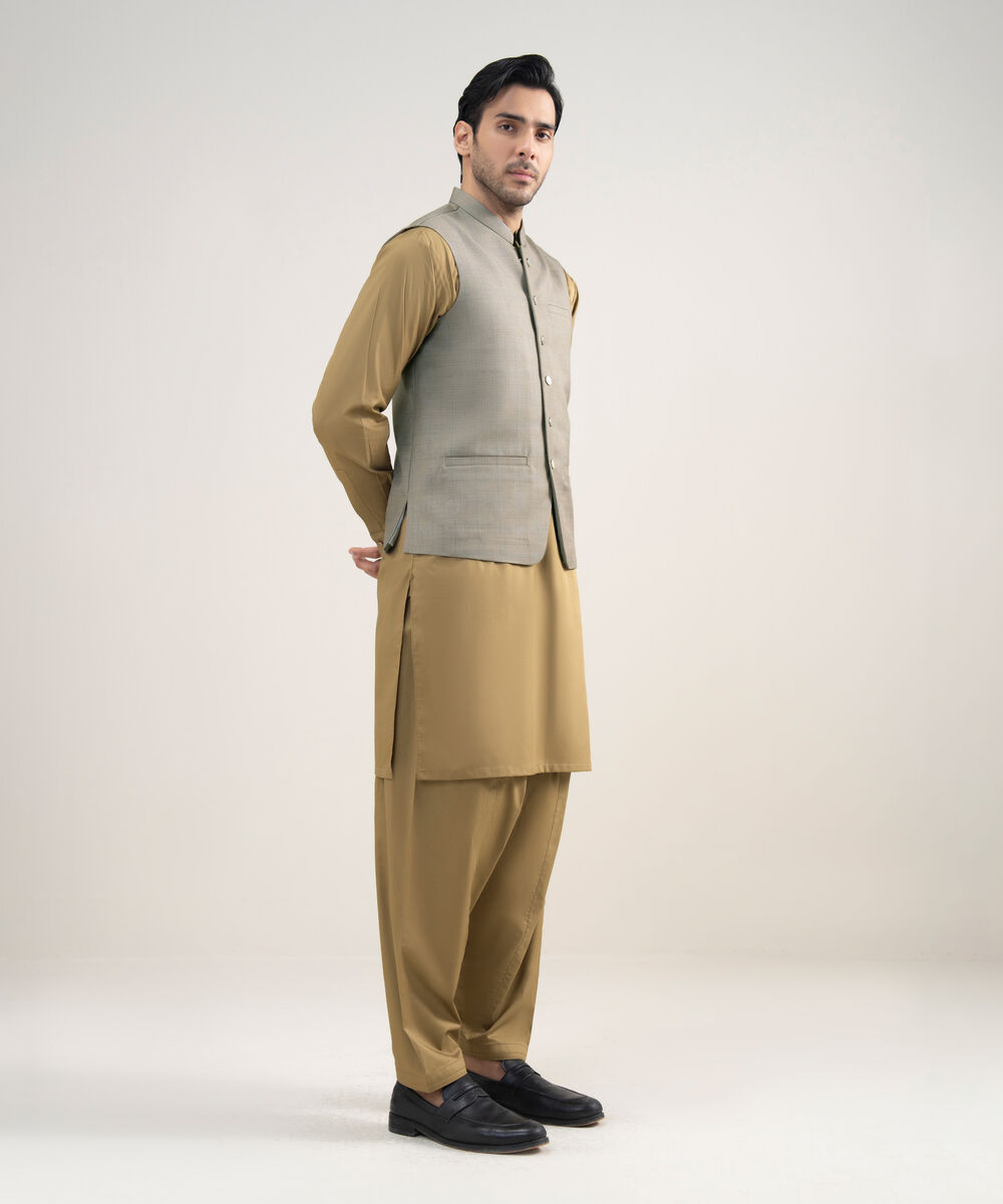 Men's Stitched Premium Suiting Khaki Waistcoat