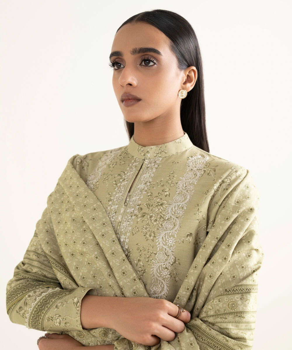 Women's Unstitched Khaddar Embroidered Beige   2 Piece Suit