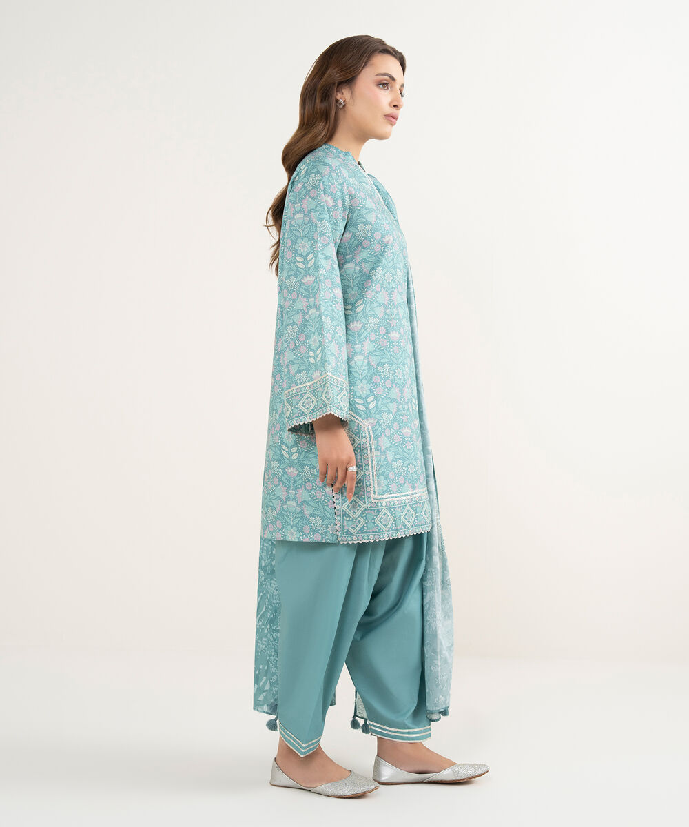 Women's Unstitched Lawn Printed Blue 3 Piece Suit