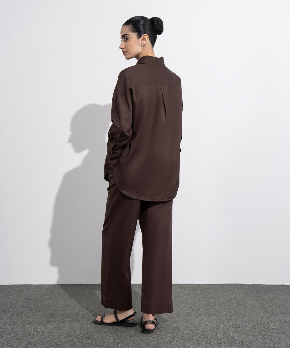 Women's Western Wear Brown Loose Fit Linen Blend Shirt