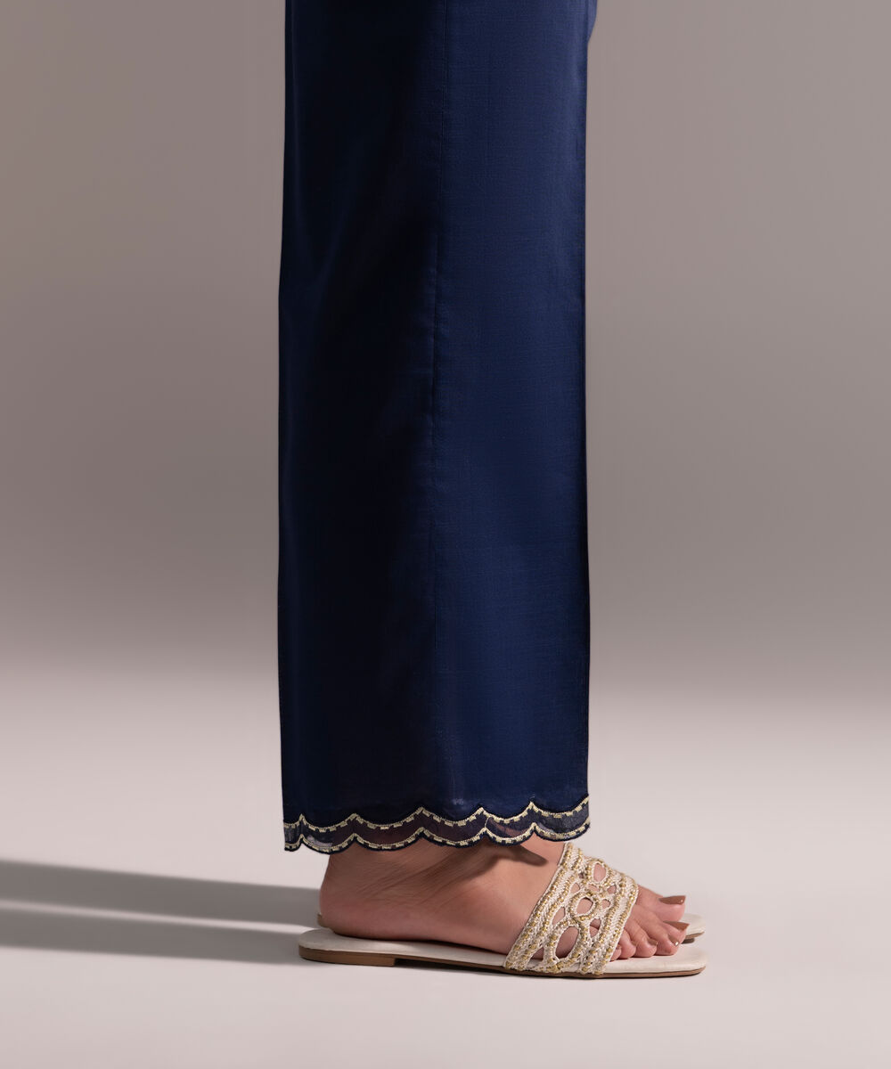 Women's RTW Crosshatch Embroidered Dark Blue Straight Pants
