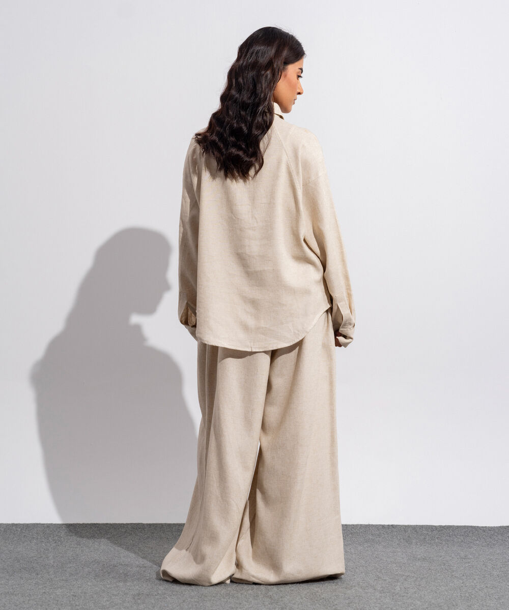 Women's Western Wear Woven Linen Beige Shirt