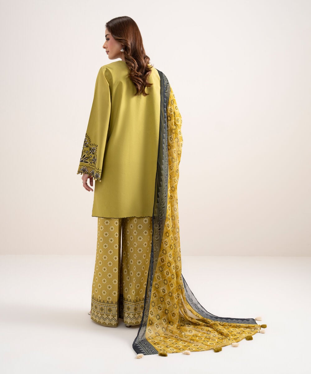 Women's Unstitched Lawn Embroidered Yellow 3 Piece Suit