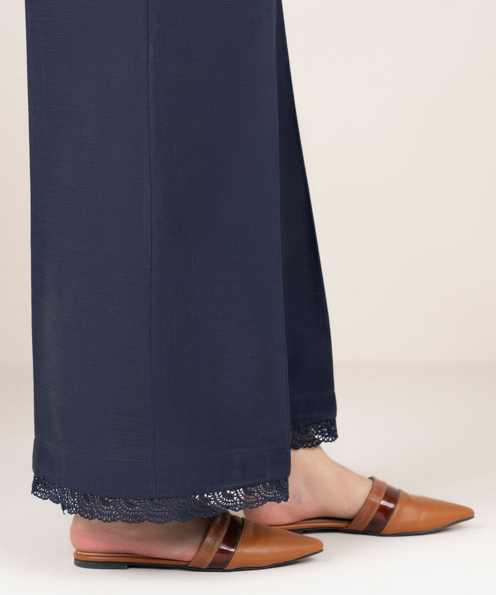 Women's RTW Khaddar Solid Blue Flared Pants