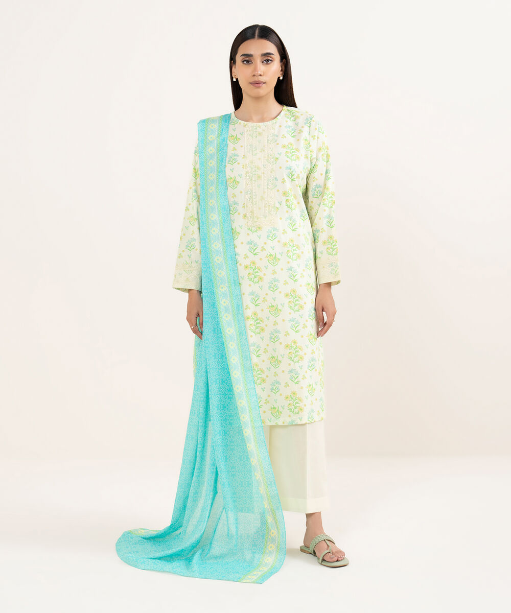 Women's RTW Lawn Mint Green Embroidered Straight Shirt