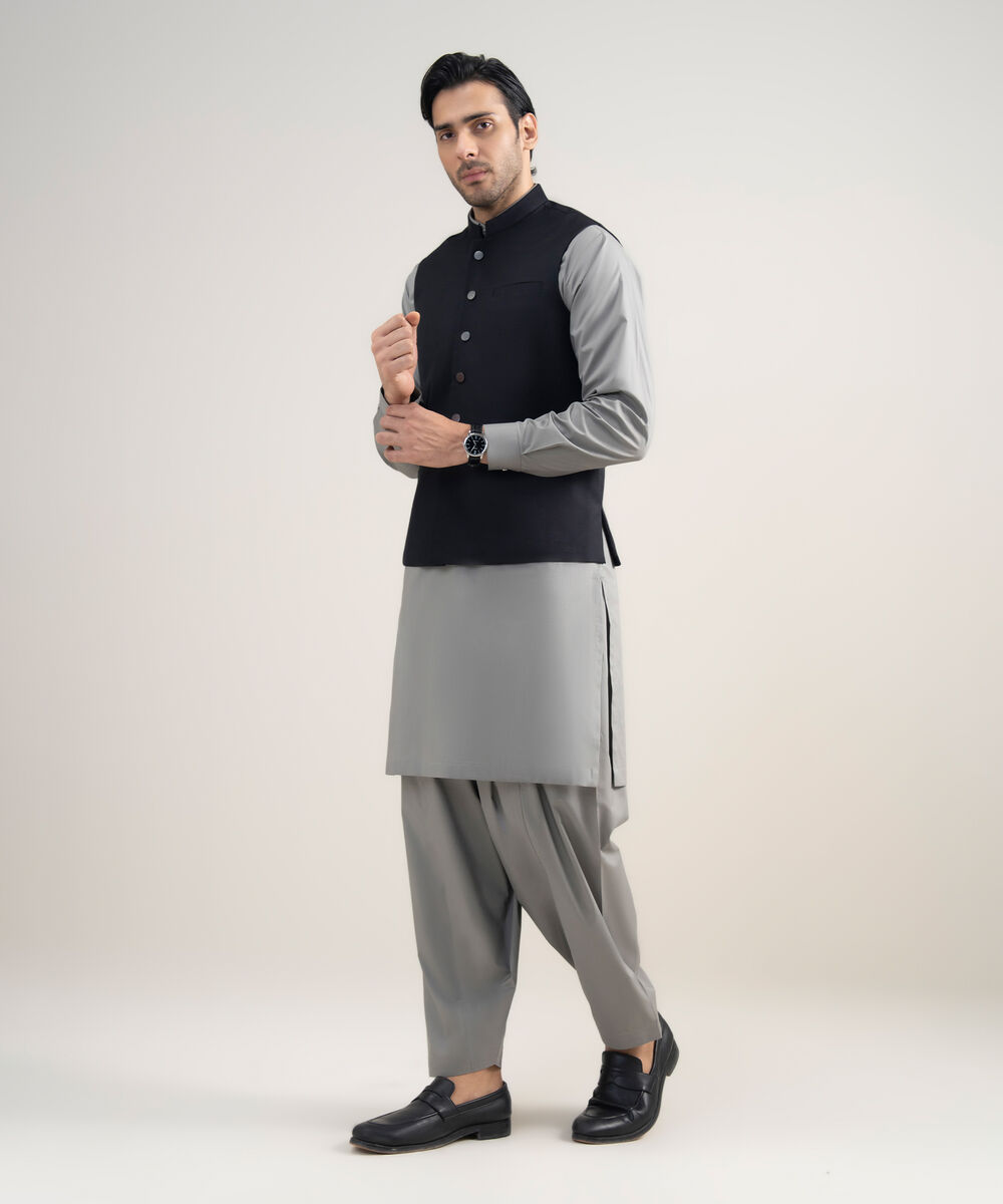 Men's Stitched Premium Suiting Black Waistcoat