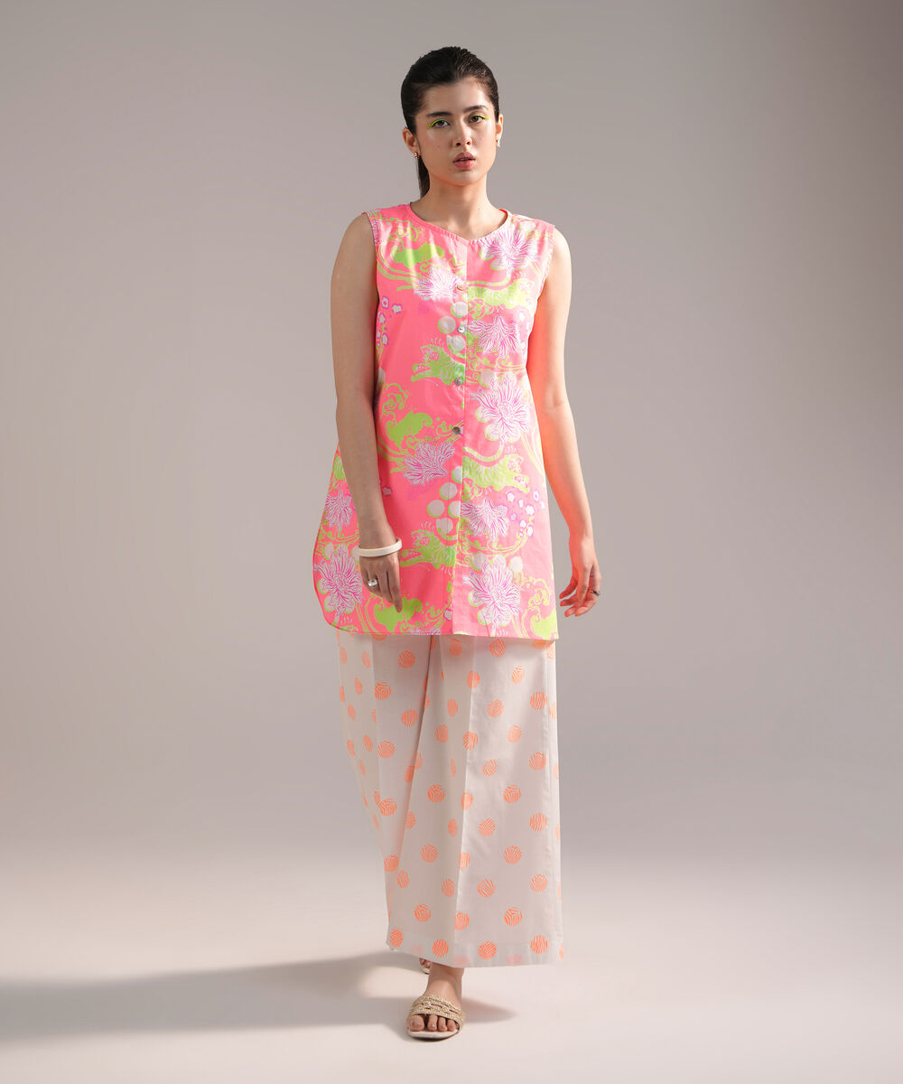 Women's RTW Dobby Printed Neon Pink 2 Piece Suit