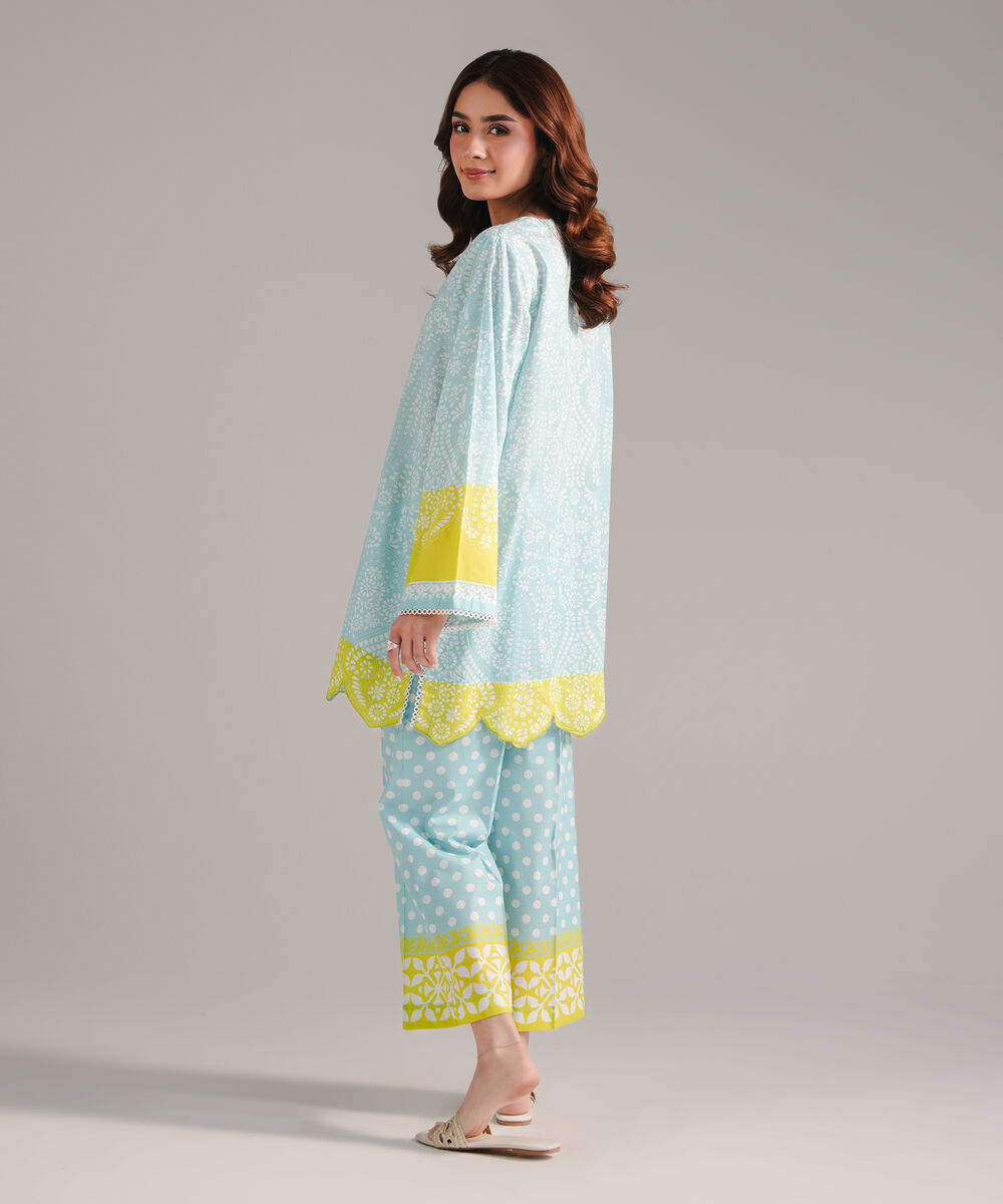 Women's RTW Cambric Printed Light Blue Straight Shirt