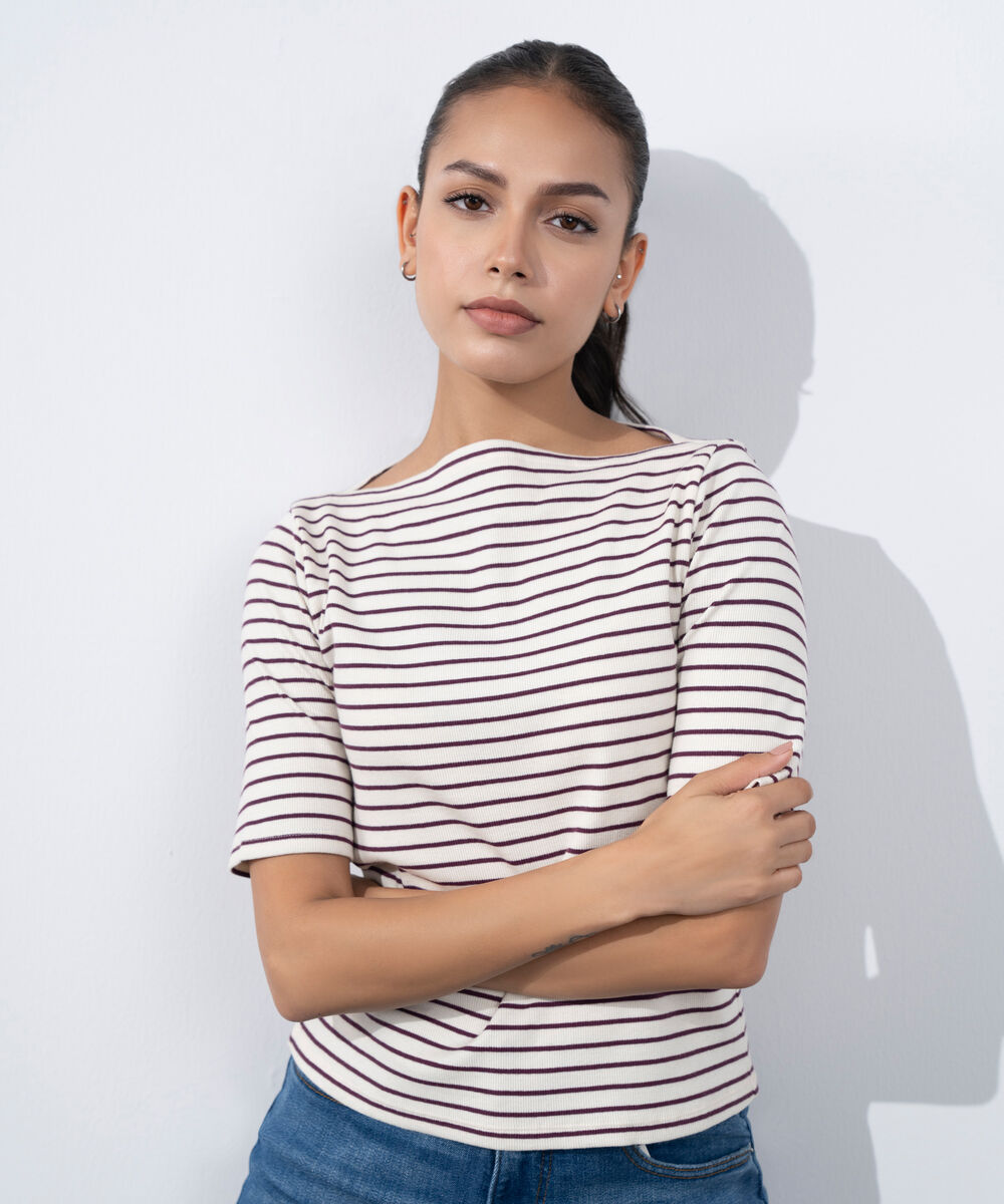 Women's Western Wear White Slash Neck Rib Top