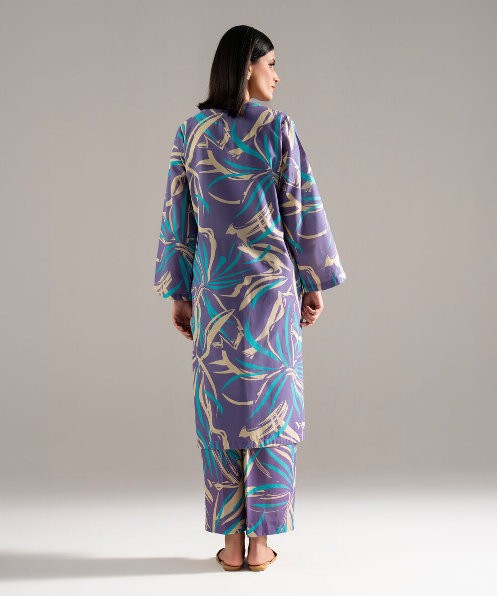 Women's RTW Khaddar Printed Purple 2 Piece Suit