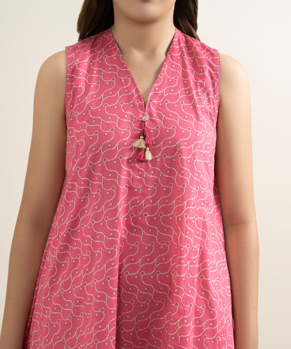 Women's Unstitched Lawn Printed Pink  2 Piece Suit