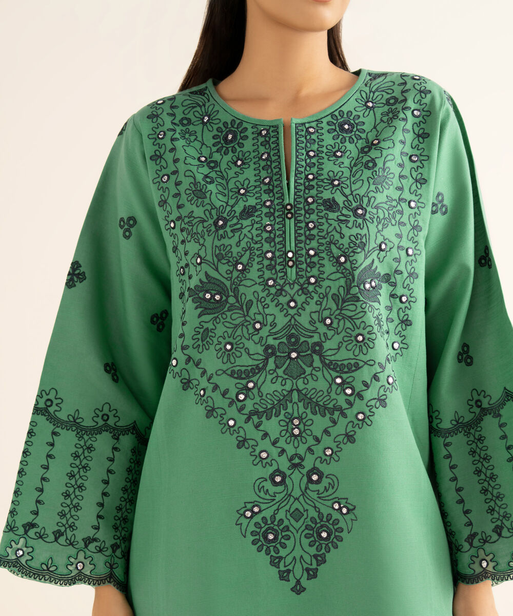 Women's Unstitched Light Khaddar Embroidered Green 3 Piece Suit