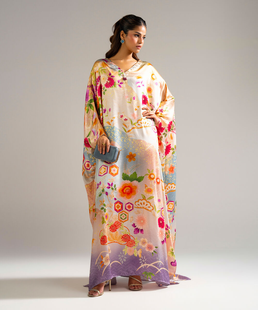 Women's RTW Blended Satin Printed Multi  Kaftan