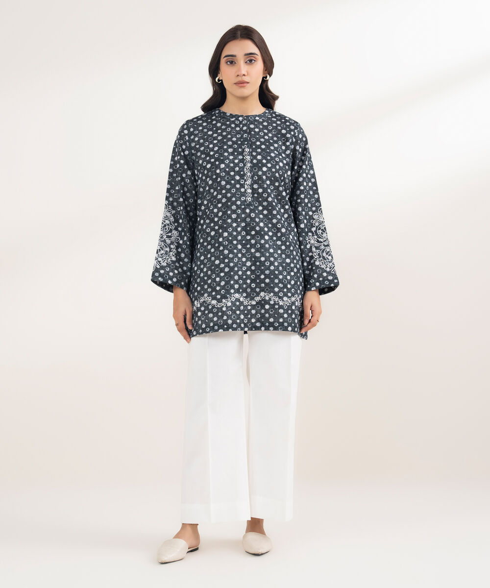 Women's RTW Khaddar Embroidered Black Shirt