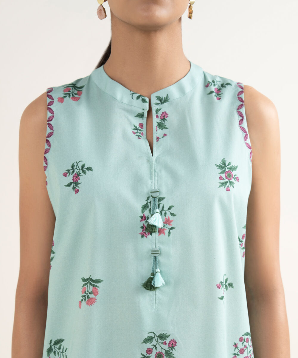 Women's Unstitched Lawn Printed Blue 3 Piece Suit