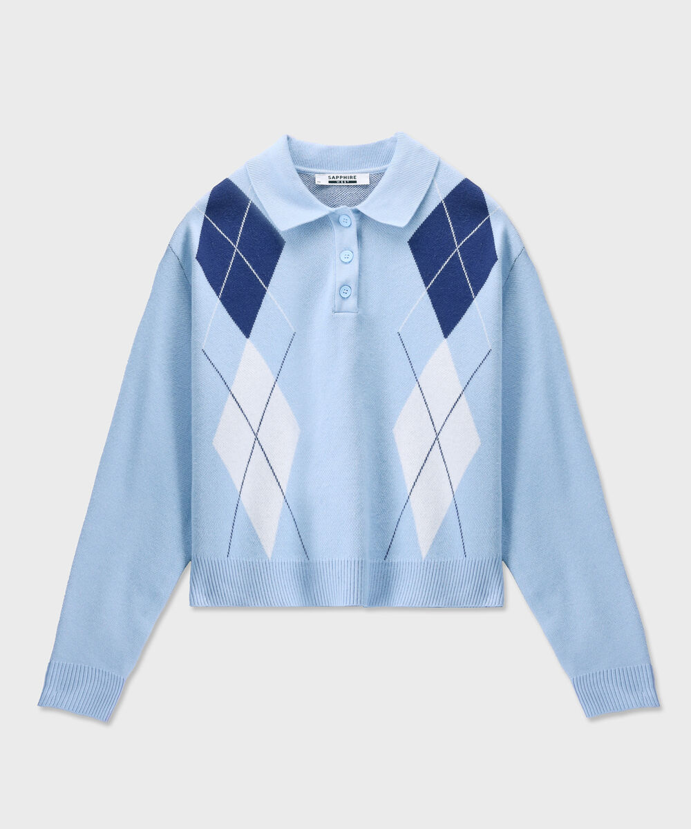 Women's Western Wear Light Blue Polo Sweater