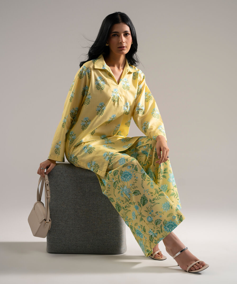Women's RTW Lawn Printed Yellow Straight Shirt