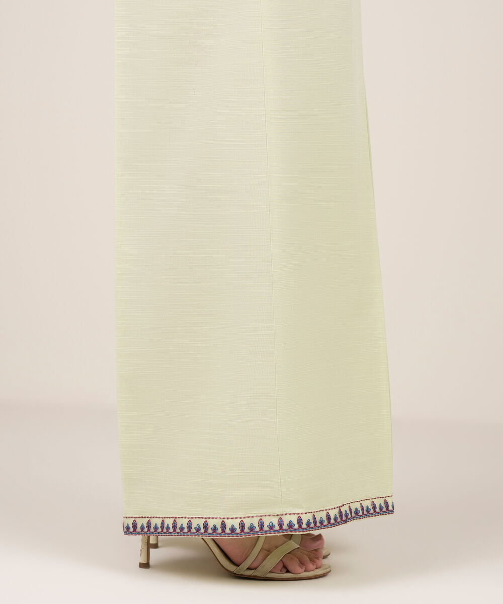 Women's RTW Khaddar Embroidered Mint Green Flared Pants