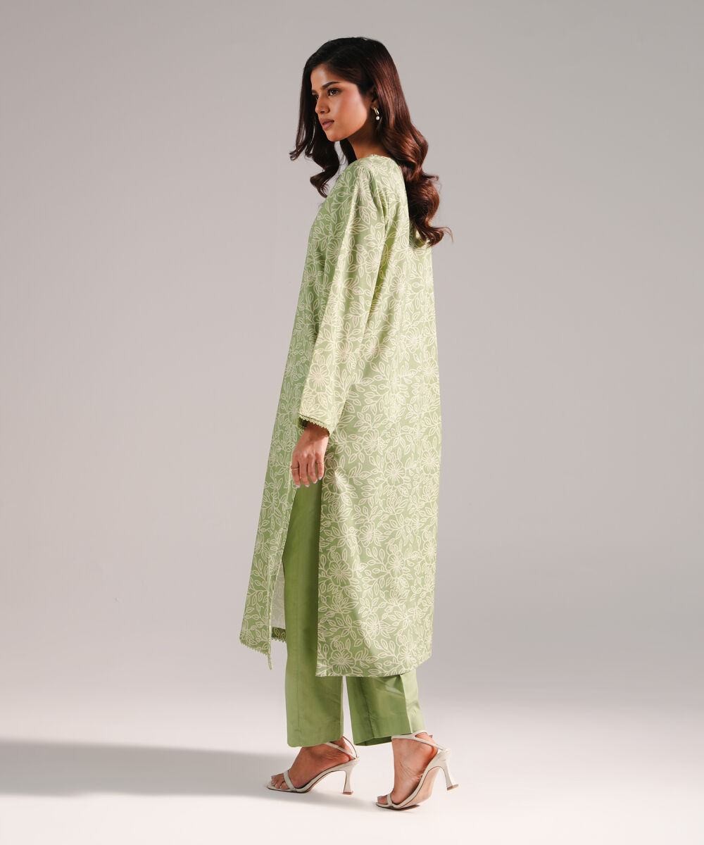 Women's RTW Cotton Viscose Printed Green 2 Piece Suit