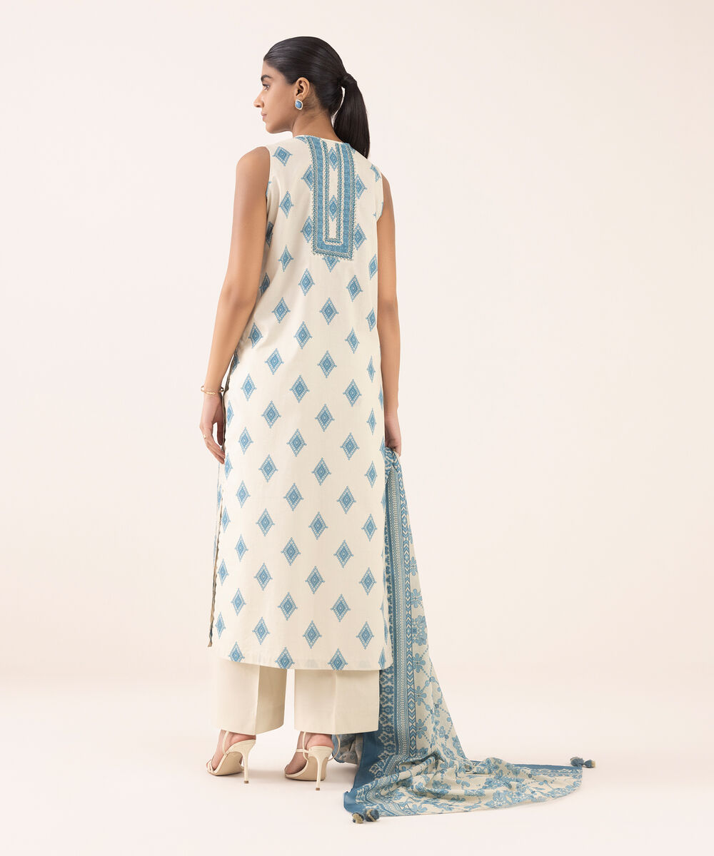 Women's Unstitched Lawn Embroidered Blue 3 Piece Suit