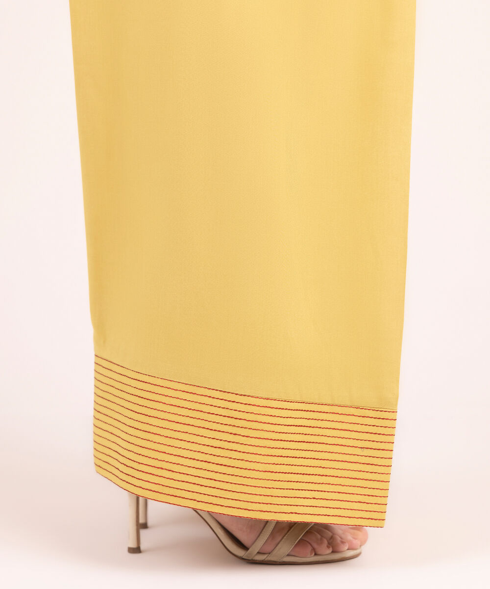 Women's RTW Linen Viscose Solid Pale Yellow Farshi Shalwar