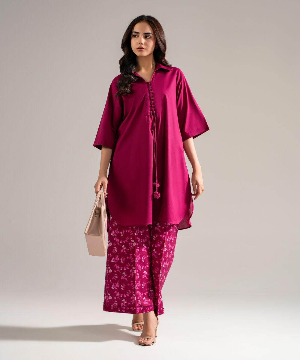 Women's RTW Cambric Solid Plum Straight Shirt