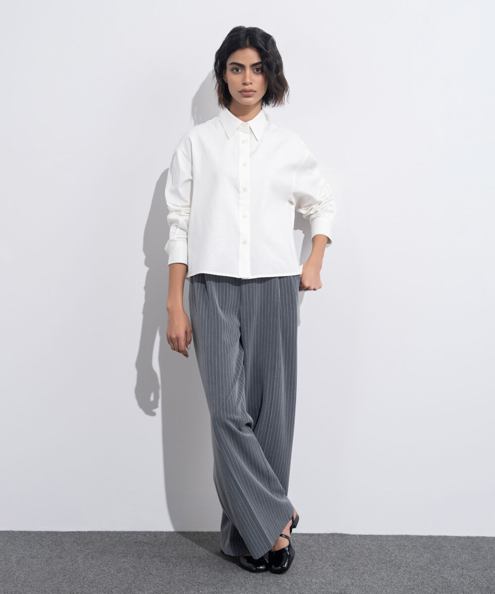 Women's Western Wear White Regular-Fit Oxford Shirt