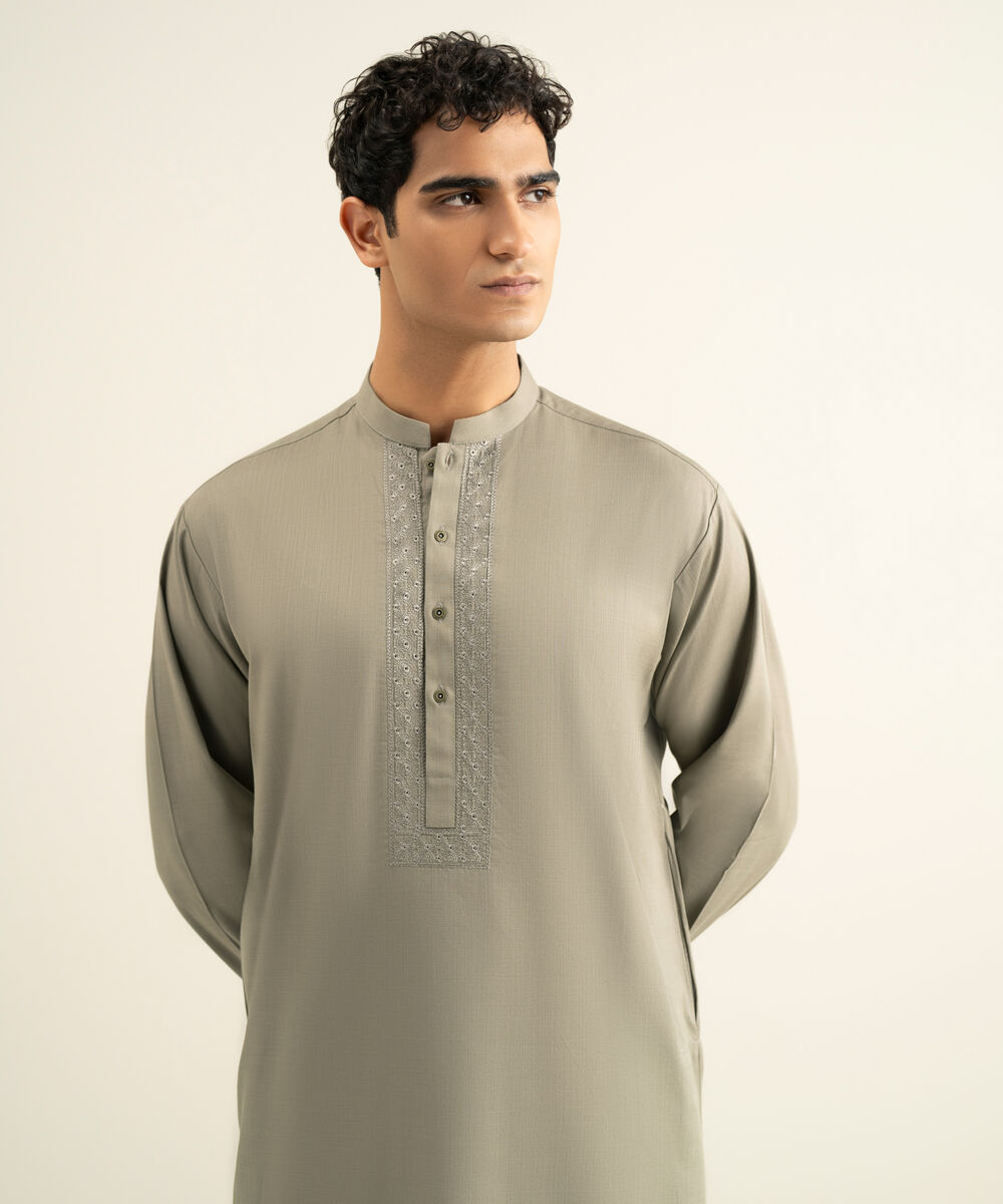 Men's olive brown Cotton Slub Kurta
