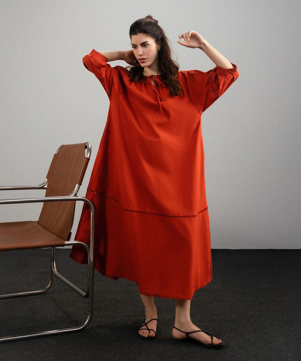 Women's Western Rust Orange Voluminous Maxi Dress