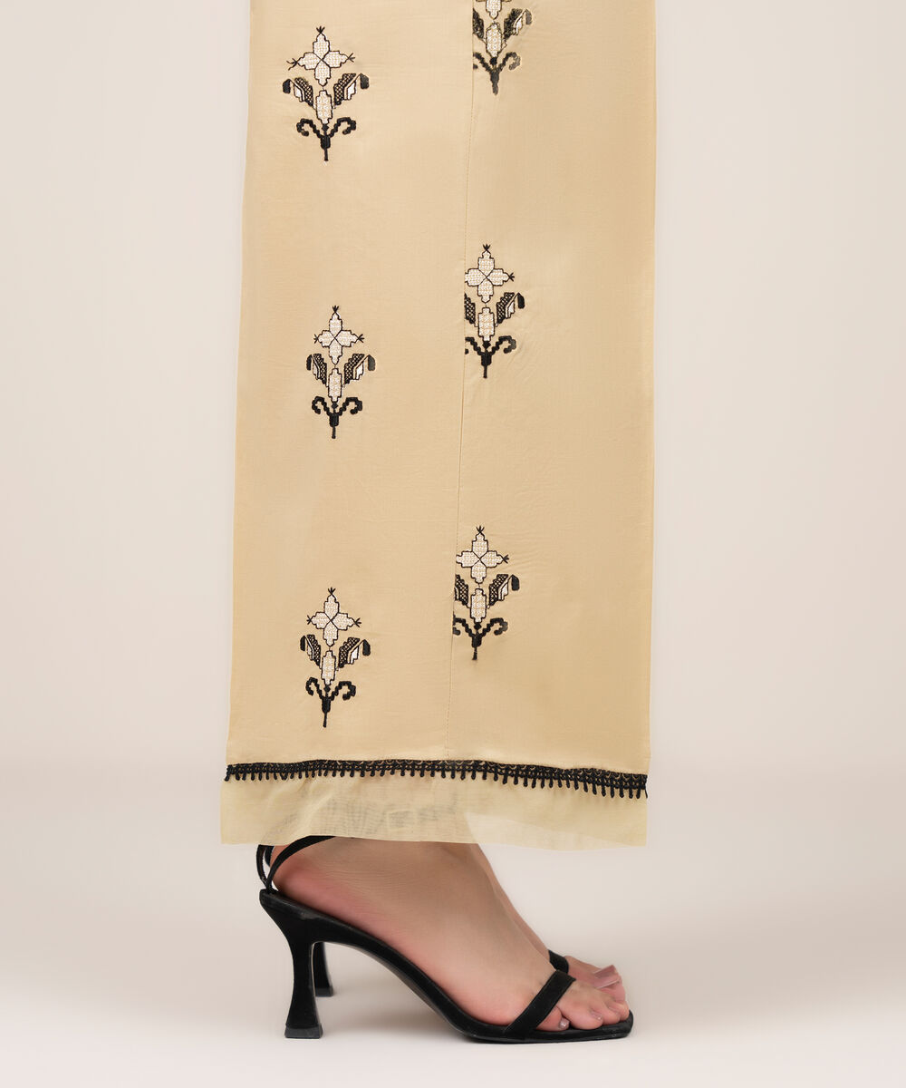 Women's RTW Cotton Embroidered Beige Culottes