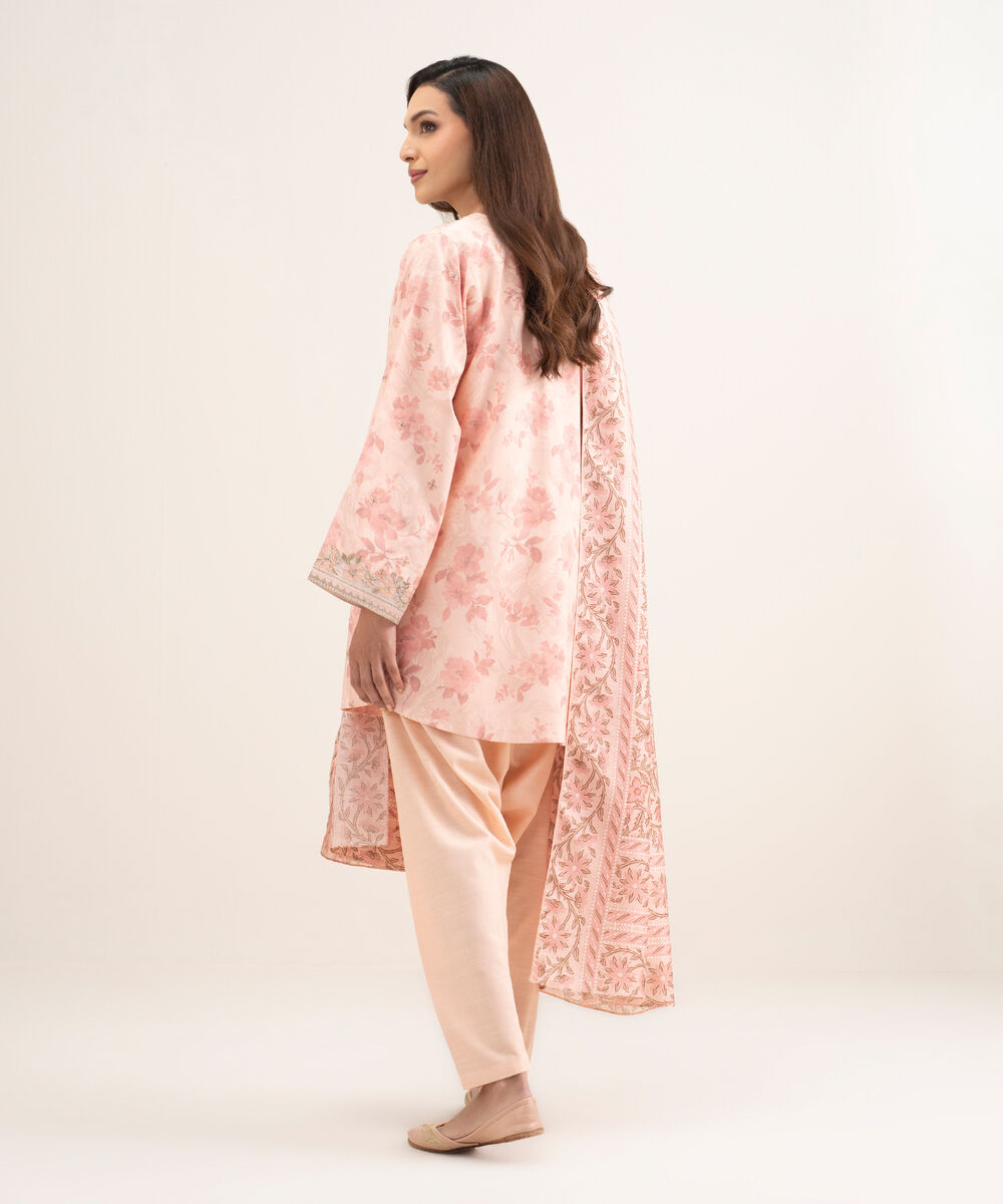 Women's Unstitched Raw Silk Embroidered Pink 3 Piece Suit