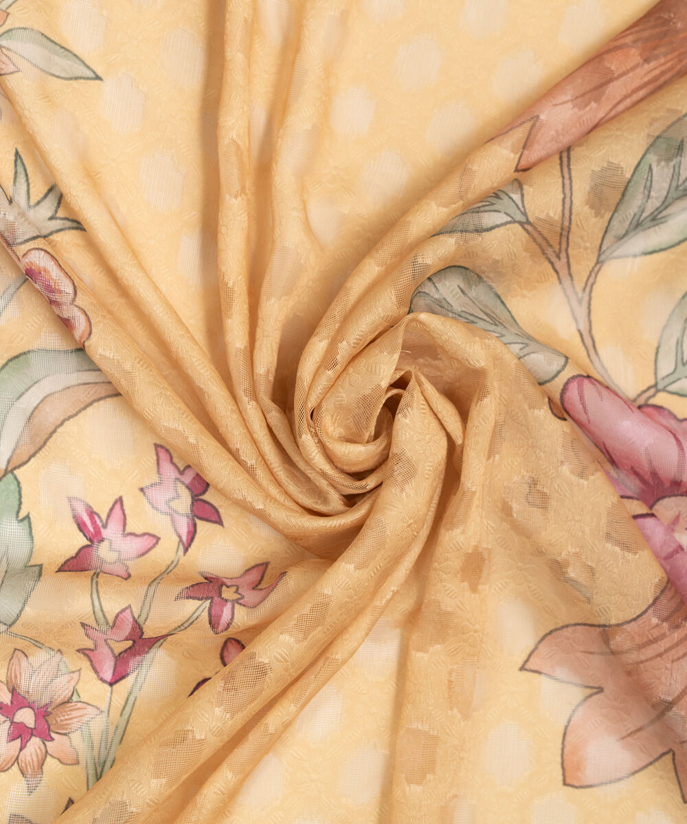 Brochea Jacquard Printed Yellow Dupatta