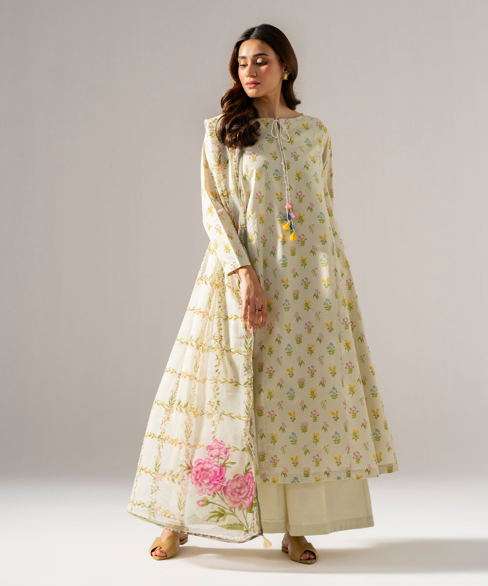 Women's RTW Blended chiffon Printed Green Dupatta