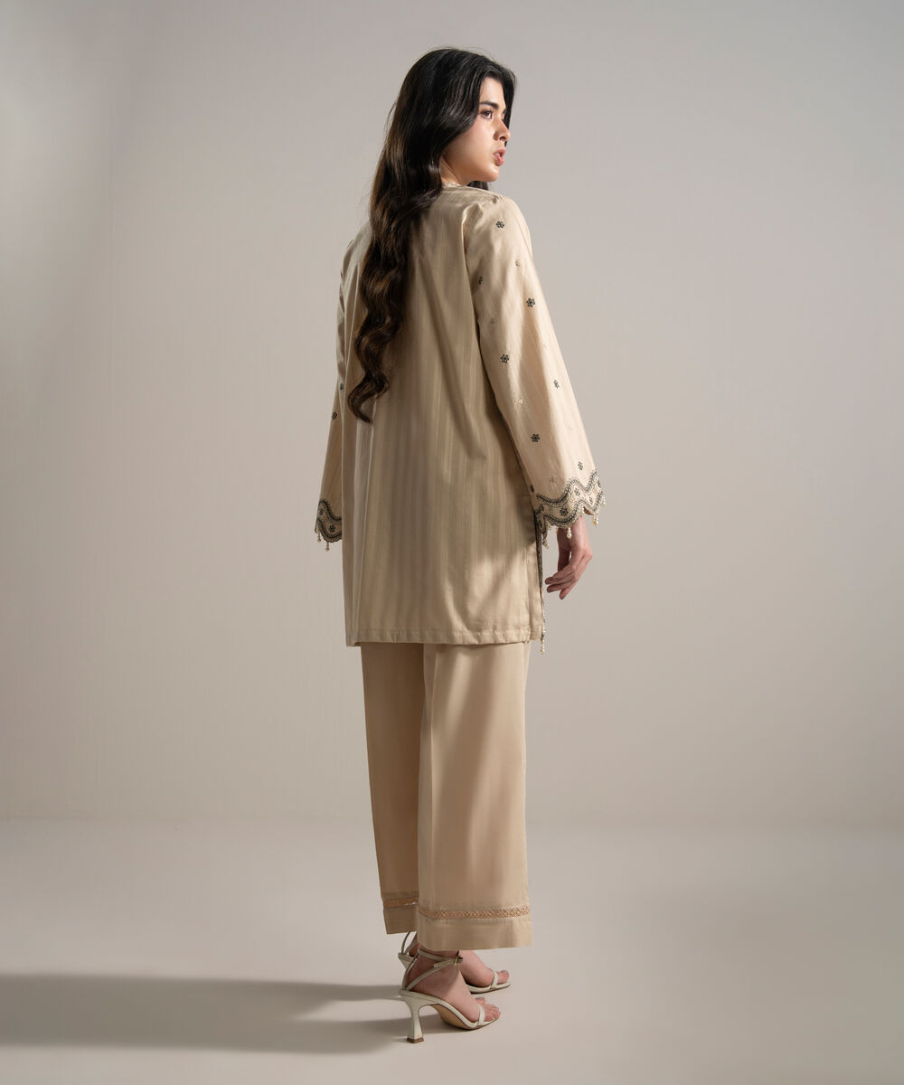 Women's RTW Leno Kara Embroidered Beige Straight Shirt